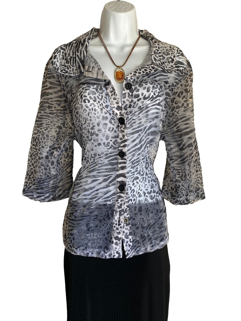 VTG Bon Worth Women's Plus 2X Animal Print Button Up Blouse Mob Wife Whimsigoth